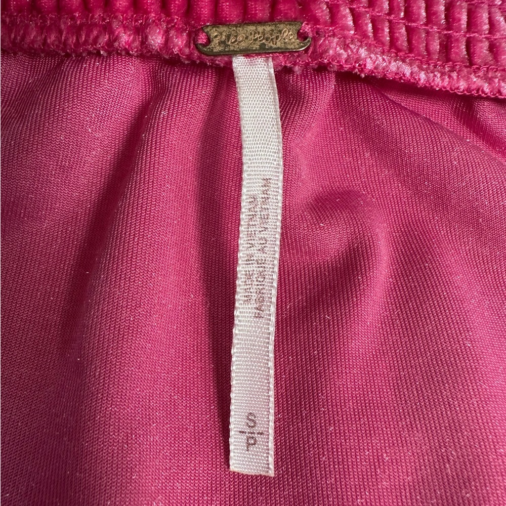Free People Fuchsia Crop Top Terese Velvet Shorts Puff Sleeve Keyhole Tie Neck - Picture 11 of 16